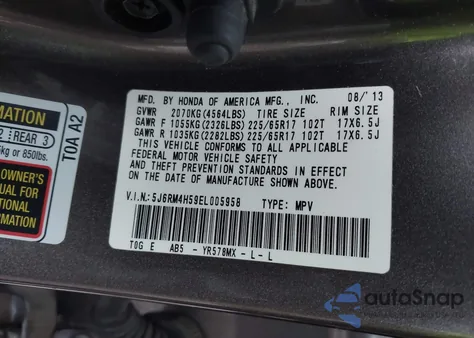 2014 Honda Cr-V Ex z USA, uszkodzony, nr VIN 5J6RM4H59EL005958